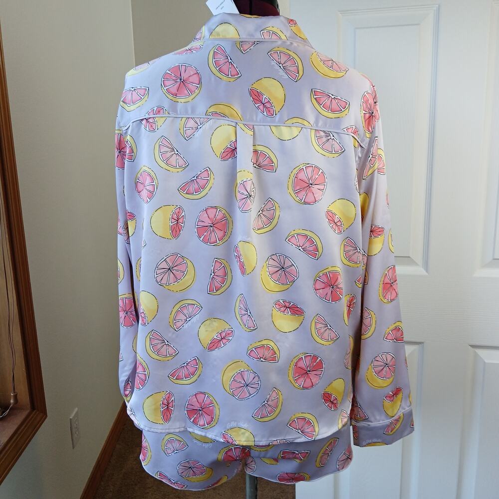 Gilly Hicks Hollister Satin Citrus Fruit Print Sleep Set XL purple LS top shorts - Picture 3 of 16